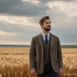 Home 16 유하스 죄르지 시인 - "A solitary Hungarian poet, in his late 30s, stands in a vast, golden wheat field under a muted, ove...