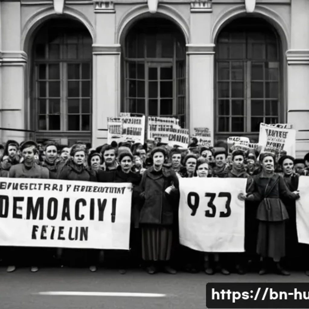 헝가리 혁명 1956 - A powerful scene of Hungarian university students in the 1950s protesting against Soviet control, ho...