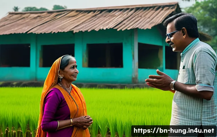 텔레키 팔 정치적 역할 - A detailed portrait of a Bangladeshi political leader engaging warmly with rural villagers in tradit...