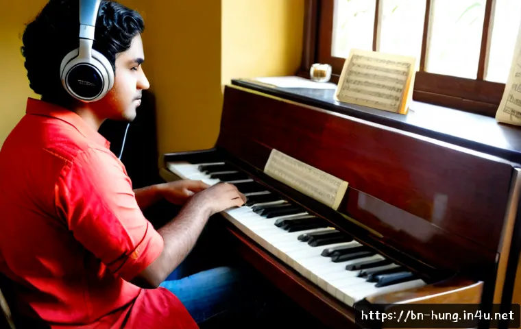비톨트 바르토크 작품 분석 - Photorealistic music analysis scene, Bengali classical music scholar seated at a wooden desk with bl...